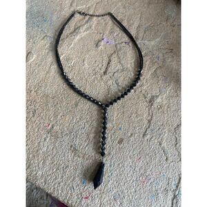 Costume Dangle Necklace Black Faceted Glam Hollywood